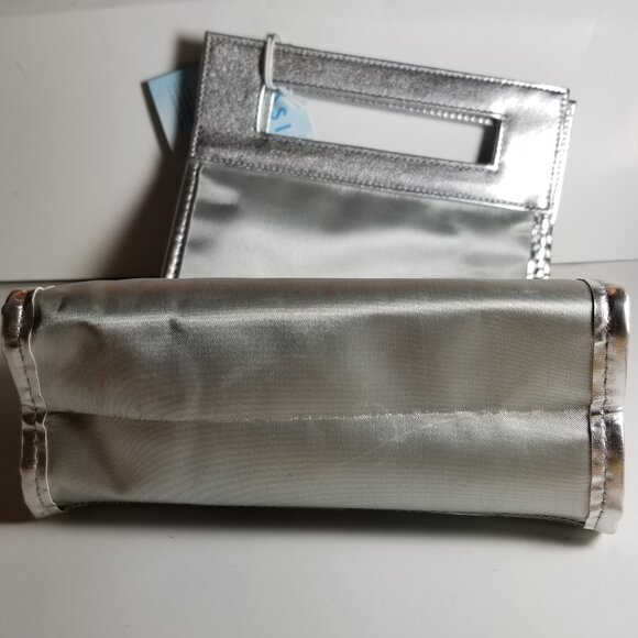 ✅NWT Tall Silver Fabric Biosilk Cosmetic Bag with Clear Window. Velcro closure - Picture 5 of 7